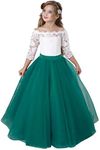 Flower Girl Dress Kids Lace Pageant Party Christmas Ball Gown Dresses (Size 8, Teal)