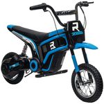 HOMCOM 24V Kids Electric Motorbike with Twist Grip Throttle, Music, Horn, 12" Pneumatic Tyres, Max Speed 16km/h, for Ages 8-12 Years - Blue