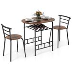 TANGZON Dining Table and Chairs Set 2, 3-Piece Compact Dining Room Set with Storage Shelf, Metal Frame, Breakfast Bar Table for Kitchen, Living Room and Lounge Office (Rustic Brown)