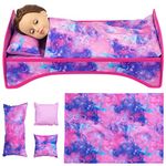 Ecore Fun 6 Pcs American 18 Inch Girl Doll Bed and Accessories Included Doll Bed and Quilt Pillow Throw Pillow Fit for 18 Inch Girl Doll - Best Gift for Your Child