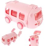 FunBlast Bus Shaped Water Bottle with Moving Wheels, 480 ML Leak-Proof Water Bottle for Kids, Water Bottle with Strap & Sipper for Kids, Sipper Water Bottle for kids (Pink Color)