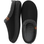 MERRIMAC Men's Wool Knit Memory Foam Indoor Slippers with Warm Sherpa Iining Anti-slip House Shoes (Ink Dark Black, Size 12-13 M US)