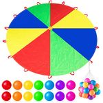 Wettarn 12ft Rainbow Parachute Toy with Handles and 30 Plastic Colorful Ocean Balls Parachute Games for Kids Indoor Outdoor Gym Tent Game Equipment (12 ft)