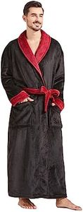 FashGudim Mens Robes Big and Tall Full Length Plush Fleece Long Robe for Men Bathrobe Shawl Collar Warm Winter House Robes (Black & Burgundy,7XL)