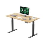 ErgoYou - Electric Height Adjustable Standing Table - Dual Motor 3 Stage -125 kg static weight capacity - E1A Series - Ergonomic Sit Stand Computer Desk – (Maple, Black Steel Frame)