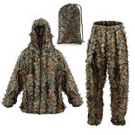 AnExer Ghillie Suit, Adult 3D Leafy Camouflage Clothing, Lightweight Clothes Camo Suit for Turkey Hunting, Hunting Suit for Outdoor Game and Halloween