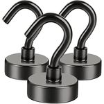 DIYMAG Black Magnetic Utility Hooks, 22Lbs Heavy Duty Rare Earth Neodymium Magnet Hooks with Nickel Coating for Kitchen, Cruise, Classroom, Workplace, Office and Garage etc, Pack of 3