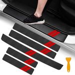 YOSRTER 5PCS Door Sill Guard Decoration Stickers for Dodge Charger Challenger Durango Journey Universal Fit to All Dodge Cars Fiber Leather Door Sill Protector (Red Trim)