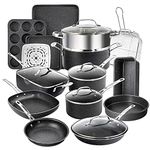 Granitestone 20 Pcs Pots and Pans Set, Complete Cookware Bakeware Set with Ultra Nonstick Durable Mineral and Diamond Surface, Stainless Stay Cool Handles Oven and Dishwasher Safe, Black