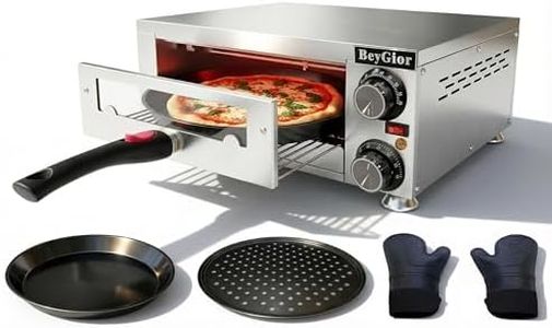 BeyGior Electric Pizza Oven Indoor,12 inch Countertop Pizza Maker with Viewing Window,Stainless Steel Commercial Pizza Oven, Removable Handle,Dual Baking Trays and Oven Mitts