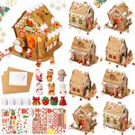 Hiboom 8 Pack LED Lighted Christmas Gingerbread House Kit Christmas Crafts for Kids Cardboard Gingerbread House Build Gingerbread House Supplies for Christmas Party Game