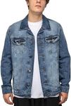 X RAY Mens Denim Jacket, Washed Ripped Distressed Flex Stretch Casual Trucker Biker Jeans Jacket for Men, Medium Blue, Large