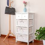 Ruication Bedside Table Bathroom Cabinet with 3 Drawers Wicker Baskets 2 Small Drawers Storage Unit Chest of Drawers Fully Assembled for Living Room Bedroom Bathroom Hallway (White)