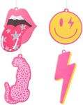 A1diee 4Pcs Pink Preppy Boho Car Air Freshener Hanging Lip Lightning Bolt Leopard Face Car Diffuser Ornaments Refresh Air Fragrant Car Interior with Essential Oils Gift Set for Car Accessories Decor