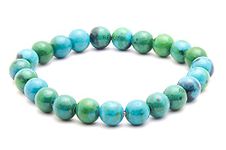 REBUY Natural Crystal Chrysocolla Bracelet | Charged Energized Healing Bracelets For Men & Women | 6.5-7 inch Length With 8 mm Each Bead Size of Jewelry Gemstone, Blue