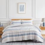 Southshore Fine Living, Inc. 3-Piece Oversized King Comforter Set, Down Alternative Blue and White Comforter with Matching Shams, Striped Bedspread for California/King Beds, Coastal Stripes Blue
