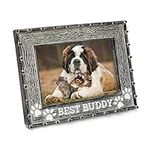 Isaac Jacobs 4” x 6” Resin Sentiments Dog Best Buddy Picture Frame, Horizontal Keepsake Photo Frame with Easel and Hanging Tabs for Tabletop, Desktop & Wall Display, (Gray)