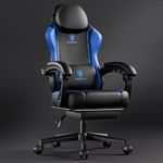 Dowinx Gaming Chair for Adults with Pocket Spring Cushion Computer Chair with Footrest and Massage Lumbar Support, Ergonomic High Back Video Game Chair for Office or Gaming Blue