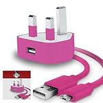 IWIO 3 Pin UK USB Mains Charger Adapter 1000 mAh / 1 AMPwith USB 2.0 Micro USB Sync and Charge Cable 1 Meter compatible with Verizon Wireless Ellipsis 10 10.1" Inch - PINK