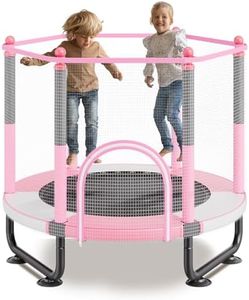 VEVOR 60" Kids Trampoline, 5FT Indoor Outdoor Trampoline, Mini Toddler Recreational Trampolinewith Safety Enclosure Net and Basketball Hoop, Birthday Gifts Christmas Toys for 3+ Years Children, Pink