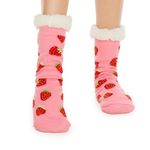 THREE POODLE Slipper Socks, Winter Warm Fuzzy Sherpa Socks, Non Slip Socks with Grips for Women Men Kids Christmas Socks Gifts (Strawberry)