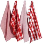 LANE LINEN 100% Cotton Kitchen Dish Cloths, Ultra Soft Absorbent Quick Drying Dish Towels, Multiweave Wash Cloths Dish Towel Sets, 13x28 Inches, 4 Pack - Red