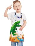 Dinosaur Kids Apron - Waterproof Polyester Aprons with Adjustable Strap and Pocket Kitchen Chef Aprons for Children Boys Cooking Baking Painting Party Christmas Birthday Gifts