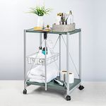 SPREAD SPAIN ® Foldable Cabin Service Trolley Stainless Steel, Movable & Lockable with 4 Flexible Wheels Multipurpose Trolley for Home Kitchen, Bedroom, Garden, Office and Hospital (Dark Green)