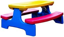 JustForKids Weatherproof Kids Outdoor Picnic Table Bench Play Table, no Assembly Required, Easy Pull/Snap Set up, 42" L x 36.5'W x 20'H, One Piece Together, Fits up to 6 Kids, Assorted, (10010)