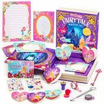 GirlZone Fairytale Writing Set, 45-Piece Stationery Set for Girls with Cards, Stickers, Stampers, Writing Paper, and Envelopes Kids in a Storybook Box