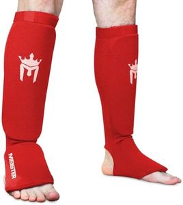 Meister MMA Elastic Cloth Shin & Instep Padded Guards (Pair) - Red - Small/Medium