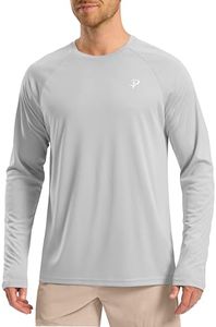 Pudolla Mens Long Sleeve Swim Shirts Rash Guard UV Sun Protection SPF T-Shirts UPF 50+ Quick Dry Fishing(Light Grey 3XL)