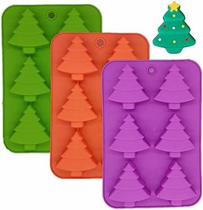 Accfore 3 Pack Christmas Tree Silicone Molds,6 Cavity Candy Baking Trays for Holiday Cakes,Candies,Gummy,Chocolates,Jelly,Soap,Ice Cube,Cookies (red, green, purple)