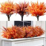 Home Decor Fall Artificial Flowers Plants Orange Outdoor Indoor, 12PCS Autumn Fake Plastic Flowers Grass Stems Arrangement, UV Resistant, No Fade, Faux Greenery Mums for Garden Hanging Planter Wedding