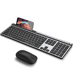Multi-Device Bluetooth Keyboard and Mouse, CHESONA Rechargeable Full Size Ultra Thin Dual-Mode (BT 5.0+3.0+2.4G) Wireless Keyboard Mouse Combo, for Mac OS/iOS/Windows/Android (Silver Black)