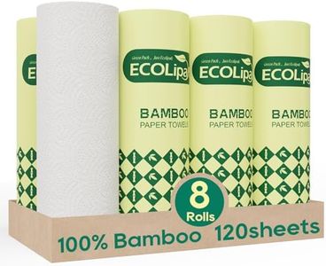 ECOLipak Tree-Free Paper Towels – 8 Rolls, 2-Ply, 120 Sheets per Roll, Plastic-Free, Compostable, Disposable Kitchen Paper Towels, Soft & Absorbent, Dye-Free, PFAS-Free, White