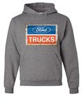 Tee Hunt Ford Trucks Old Sign Hoodie Licensed Ford Built Tough Sweatshirt, Gray, Large