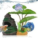 COOSPIDER Betta Fish Leaf Pad Hammock Aquarium Decoration Cichlid Fish Tank Resin Rock Mountain Cave Ornaments Fish Bowl Decorations for Sleeping Resting Hiding Playing Breeding