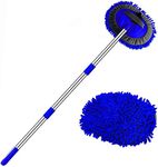 WillingHeart 47.5" Car Wash Brush Mop Cleaning Tool with Long Handle Kit for Washing Detailing Cars Truck, SUV, RV, Trailer, Boat 2 in 1 Chenille Microfiber Sponge Duster Not Hurt Paint Scratch Free