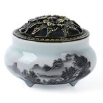 plainele Ceramic Incense Burner with Incense Stick Holder Use for Stick/Cone/Coil Incense, Handmade Smudge Bowl for Resin,Sage Cones and Mosquito Incense (Landscape)