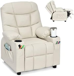 Costzon Kids Recliner Chair with Cup Holder, Adjustable Lounge Chair w/Footrest & Side Pockets for Children Boys Girls Room, Ergonomic Toddler Furniture Sofa, Kids Recliner (Beige)