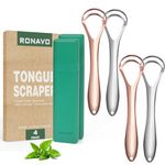 RONAVO Tongue Scraper for Adults (4 PC), NEW 2023 Tounge Scraper Dual Scraping Head with Travel Cases, Stainless Steel Tongue Cleaner Fresh Breath, Oral Care, 2 Colors