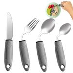 Adaptive Utensils (4-Piece Kitchen Set) Weighted - 42° Angled Adaptive Utensils for Parkinsons Patients, Hand Tremors, Arthritis and Elderly - Eating Utensils for Elderly (Left-handed)