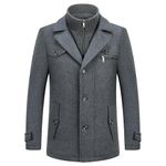 KUDORO Mens Wool Coats Short Winter Padded Trench Coat for Casual Business Outwear Thick Wool Blend Peacoat with Removable Inner Collar