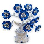 Blue Beads Turkish Evil Eye Flowers Tree with Silver Money Bag Feng Shui Protection Wealth Prosperity Table Centerpiece Ornament for Home Office Decor Protection Gift