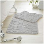 GC GAVENO CAVAILIA Memory Foam Stone Bath Mat Quick Dry, Pebble Bath Mat Non Slip, Ultra Absorbent Washable Bathroom Rug Pedestal Toilet Mats Sets 2 Pieces, Silver Bath Mat