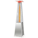 Tangkula 90-inch Outdoor Patio Heater, 42000 BTU Portable Pyramid Propane Heater with Wheels, Quartz Glass Tube, Auto Shut Off Protection, Stainless Steel Outdoor Heater for Backyard, Garden (Silver)