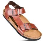 AEROTHOTIC Women’s Arch Support Cork Footbed Slide Sandals, Amulet Tan, 8
