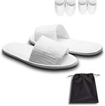 AhfuLife 5 Pairs of Waffle Open Toe White Slippers Fit Most Men and Women for Spa, Party Guest, Hotel and Travel, Washable and Non-Disposable (Large, White-5 Pairs)