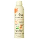 Moha Sunscreen Spray SPF 50 PA++++ | Broad Spectrum UVA/UVB & Blue Light Protection | Lightweight, Non-Sticky, Non-Comedogenic & Alcohol-Free SPF Spray | With US & EU Grade Ingredients | For Teens, Women, Men, Oily & Dry Skin | Pollution Defence, Water & Sweat Resistant, No White Cast, With Rice Bran Oil – 170g